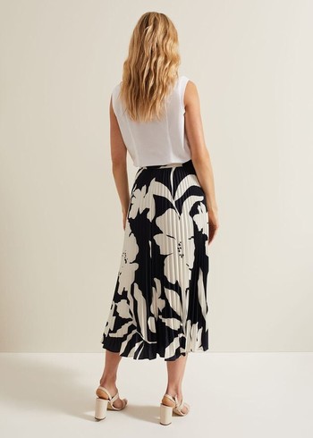 Phase Eight Elmina Floral Pleated Skirts Navy/White Canada | OFZCMX-924